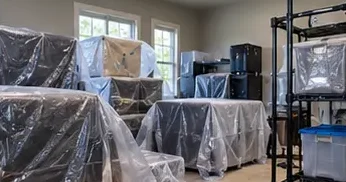 Contents protected and staged for cleaning