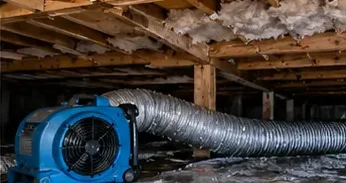 Air mover drying a wet crawl space