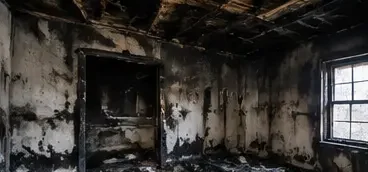 Heavy soot on walls and ceiling