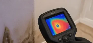 Thermal imaging locating moisture behind a wall