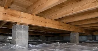 Cleaned joists with a new vapor barrier