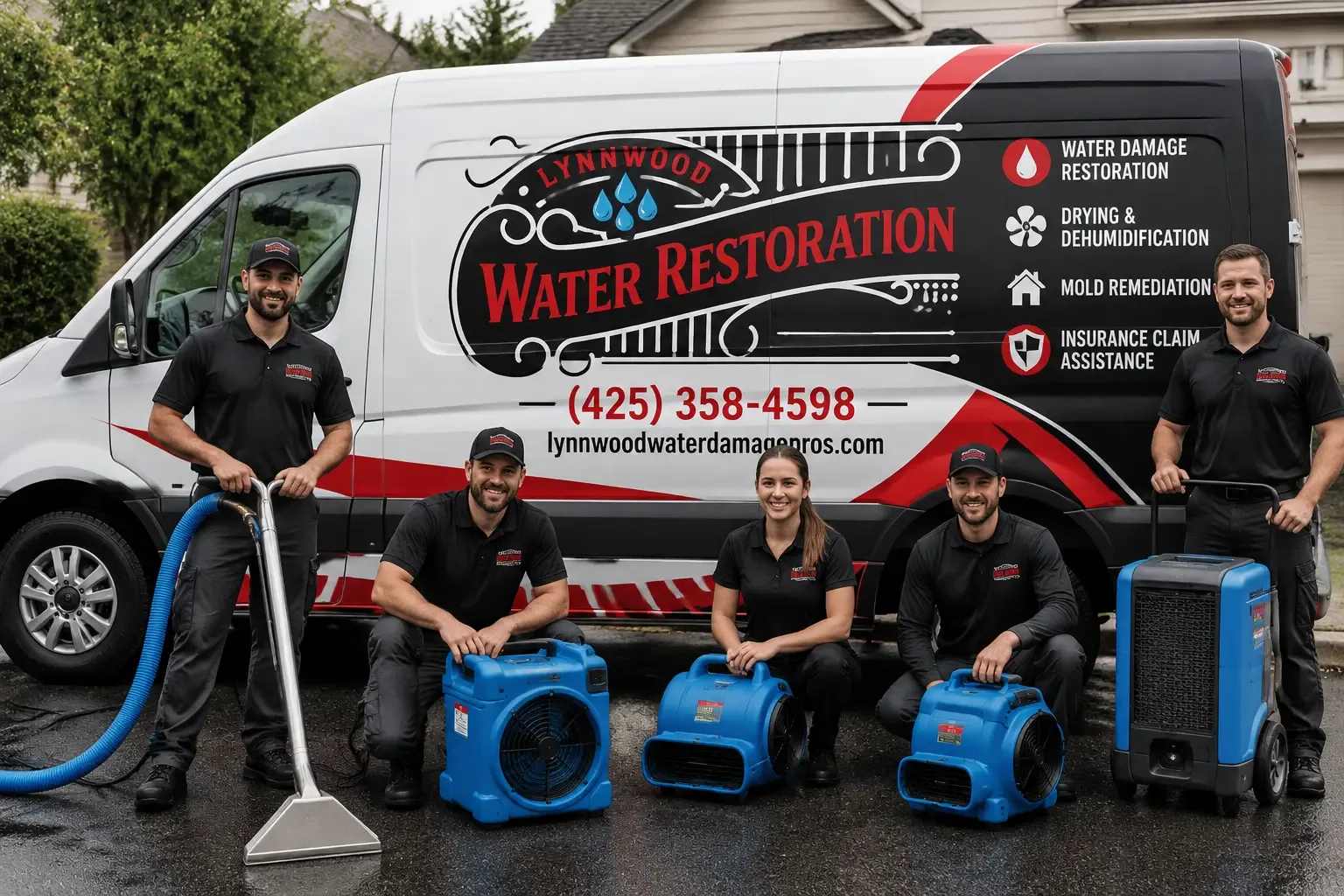 Lynnwood Water Restoration service van with drying equipment