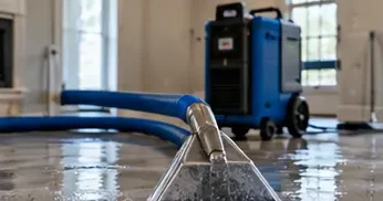 Technician extracting standing water from a flooded floor